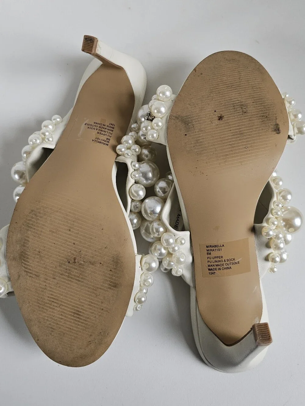 Steve Madden Ivory Pearl-Embellished High Heel Mules